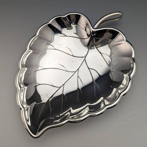 British Vintage Silver Plate Leaf Shaped Dish Pair